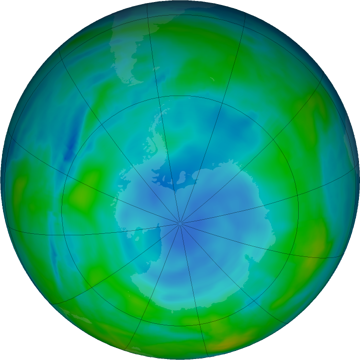 Antarctic ozone map for 06 June 2017